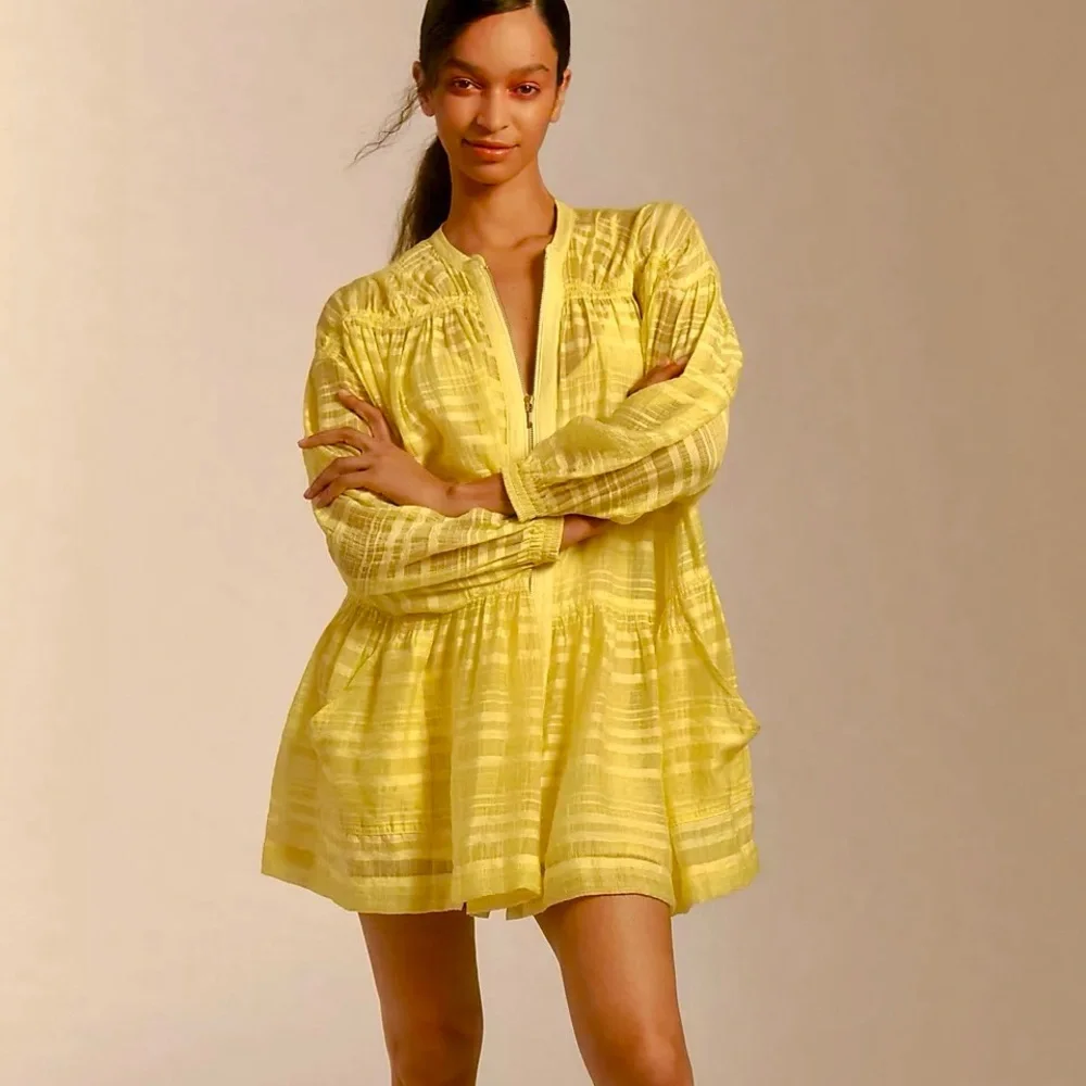 Anthropologie Zip-Front Mini Dress Yellow Size S, NWT - Picture 1 of 6